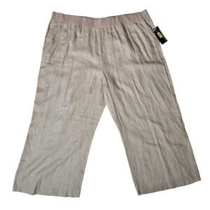 100% Linen Wide Leg Elastic Waist Pull-On Pants Size 3X Neutral Beige Comfort